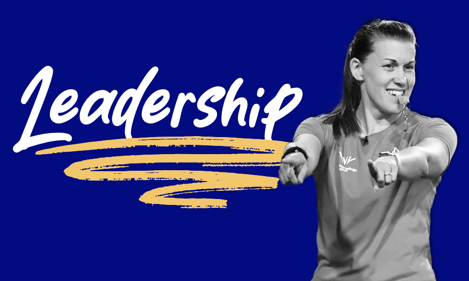 Hannah showing a hockey umpiring signal next to the word 'Leadership'.